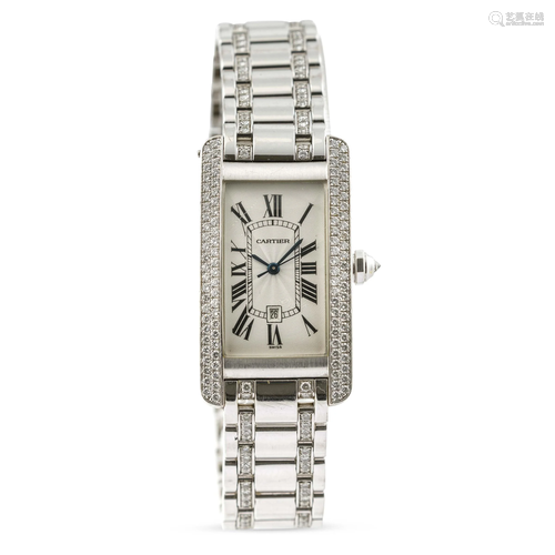 CARTIER - Elegante Tank Americaine in oro bianco 18k e