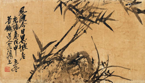 吴昌硕（1844～1927） 1908年作 兰竹图 镜框 水墨纸本