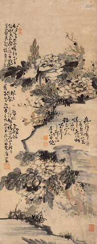 高凤翰（1683～1749） 1741年作 富贵牡丹 立轴 设色纸本