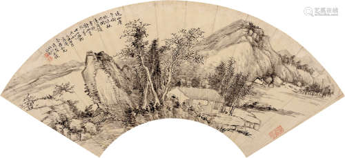 钱维乔（1739～1806） 1805年作 茅屋闲读 扇片 水墨纸本