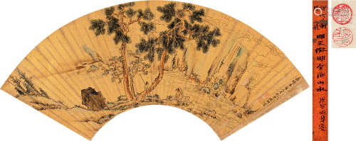 文徵明（1470～1559） 1551年作 松荫消暑 扇片 设色金笺