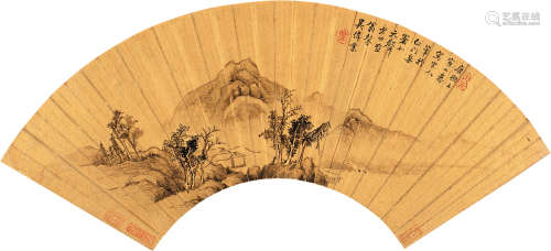 吴伟业（1609～1672） 1662年作 秋山林屋 扇片 水墨金笺