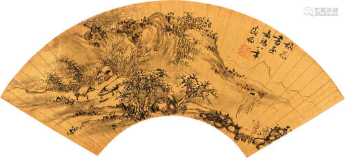 文徵明（1470～1559） 1530年作 梅花书屋 扇片 水墨金笺