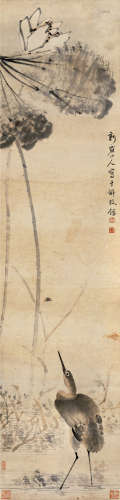 华嵒（1682～1756）（款） 荷塘秋趣 立轴 设色纸本