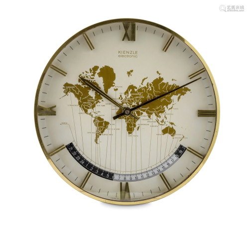 KIENZLE - World Time, orologio in ottone dorato, con