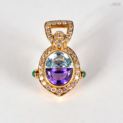 18 kt gold pendant set with diamonds, topaz, amethyst