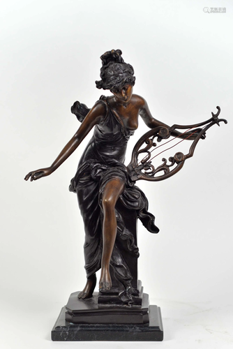 Bronze sculpture, woman with a lyre