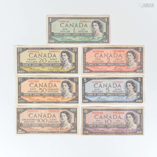 Canada, consecutive series set banknotes from $ 1 to $