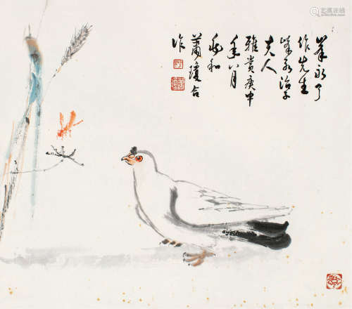蒋兆和（1904～1986）萧琼（1916～2001） 1980年作 和平鸽 立轴 设色纸...