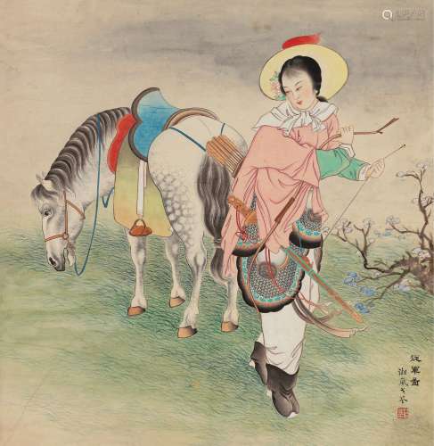 戈湘岚（1904～1964） 从军图 镜片 设色纸本