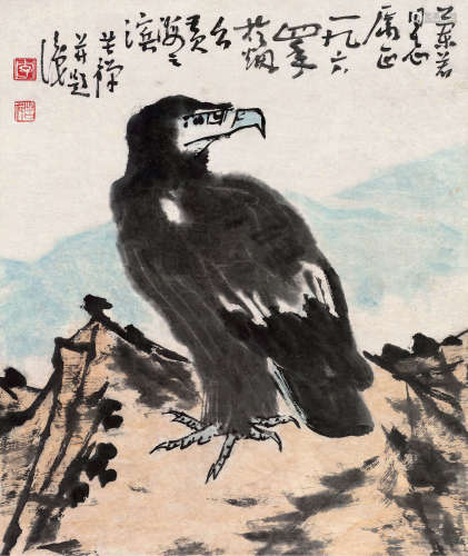 李苦禅（1899～1983） 1964年作 远瞻 镜片 设色纸本