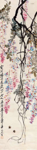 齐白石（1863～1957） 1941年作 紫藤蜜蜂 立轴 设色纸本