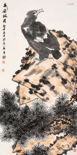 李苦禅（1899～1983） 1973年作 英姿飒爽 立轴 设色纸本