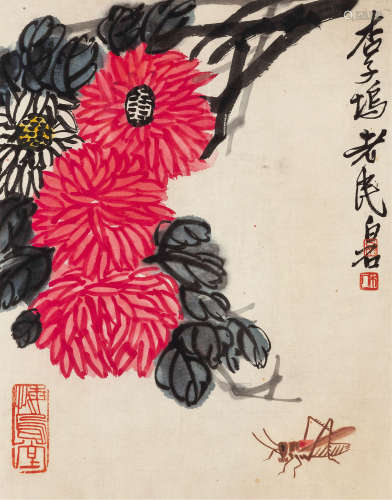 齐白石（1863～1957） 秋菊 镜框 设色纸本