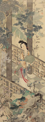 徐操（1899～1961） 倚阑赏花 立轴 设色纸本