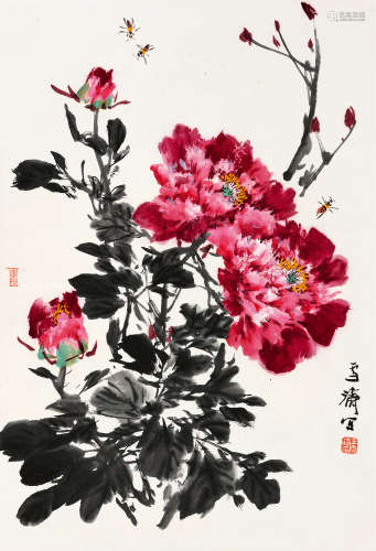 王雪涛（1903～1982） 牡丹蜜蜂 立轴 设色纸本