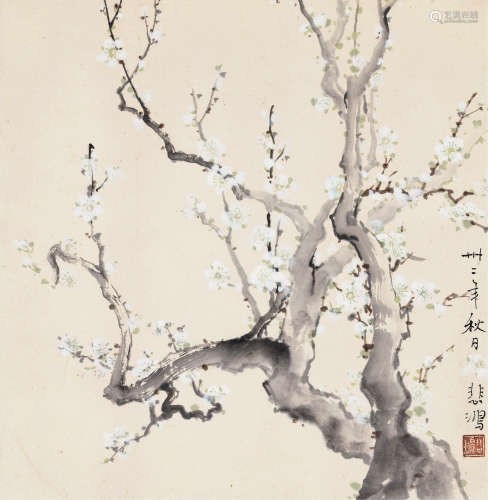 徐悲鸿（1895～1953） 1943年作 白梅 镜片 设色纸本