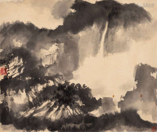张大千（1899～1983） 泼墨山水 镜片 水墨纸本
