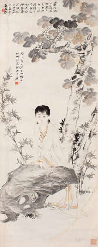 张大千（1899～1983） 1936年作 桐荫仕女 立轴 设色纸本