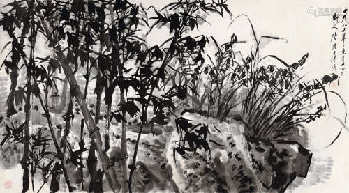 唐云（1910～1993） 1985年作 竹兰图 镜片 水墨纸本