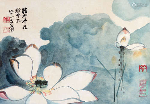 张大千（1899～1983） 荷花 镜片 设色纸本