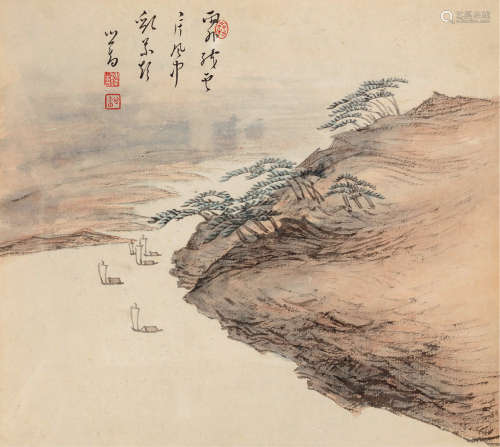 溥儒（1896～1963） 雨后帆影 镜框 水墨纸本