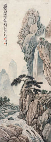 陶冷月（1895～1985） 1935年作 松壑飞瀑 立轴 设色纸本
