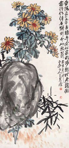 王一亭（1867～1938） 1923年作 菊石图 立轴 设色纸本