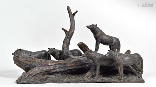 Bronze sculpture, pack of wolves