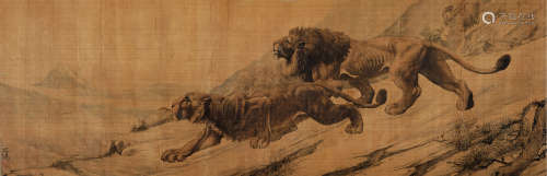 徐悲鸿（1895～1953） 双狮 镜片 设色纸本