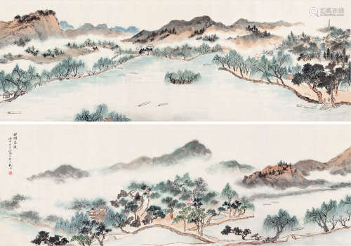 江寒汀（1904～1963） 1956年作 西湖春晓 横披 设色纸本
