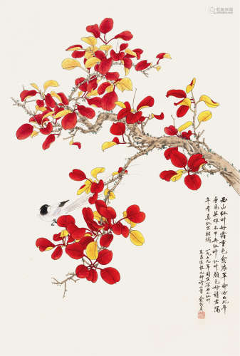 俞致贞（1915～1995） 1983年作 红叶白头 镜片 设色纸本