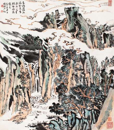 陆俨少（1909～1993） 1981年作 雁荡泉石之胜 立轴 设色纸本