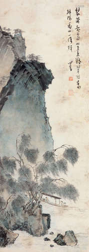 溥儒（1896～1963） 柳溪泛舟 镜片 设色纸本