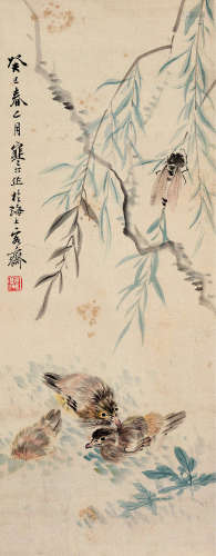 江寒汀（1904～1963） 1953年作 柳塘清趣 立轴 设色纸本