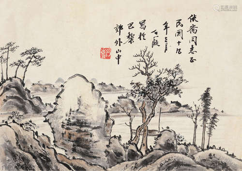 何香凝（1878～1972） 1930年作 山水 立轴 设色纸本