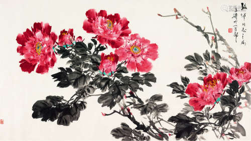 王雪涛（1903～1982） 富贵牡丹 镜片 设色纸本