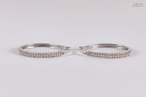 Pair of 14 k white gold earings set with diamonds