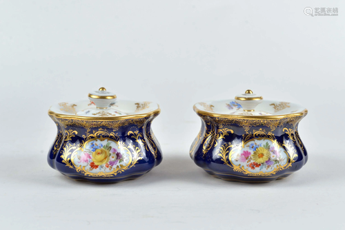 Meissen - Pair of painted porcelain inkwells - c.1920