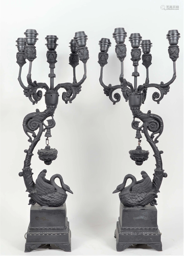 Pair of cast iron lamps