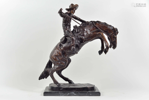 Bronze sculpture, cowboy on horse