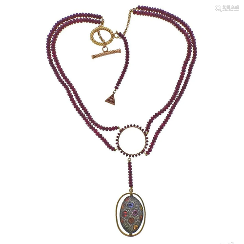 Mishara 18k Gold Silver Ruby Multi Sapphire Pendant