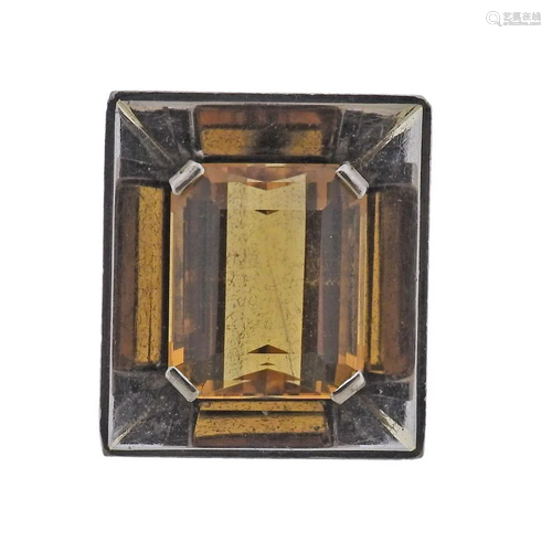 French Retro 18k Gold 22ct CItrine Brooch Pin