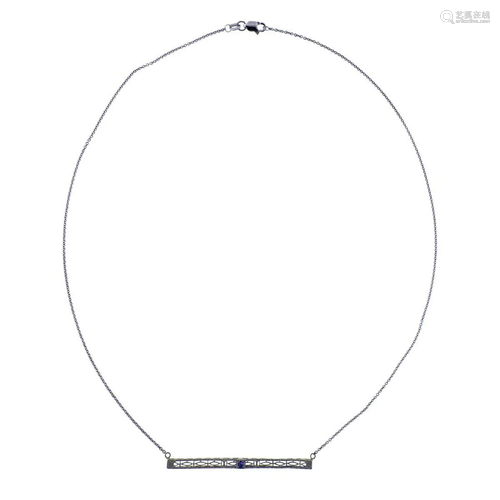 Art Deco Platinum Filigree Sapphire 14k Gold Necklace