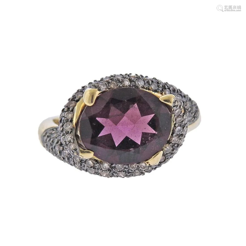 14k Gold Red Gemstone Diamond Ring