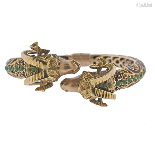 18k Gold Enamel Ram's Head Bracelet