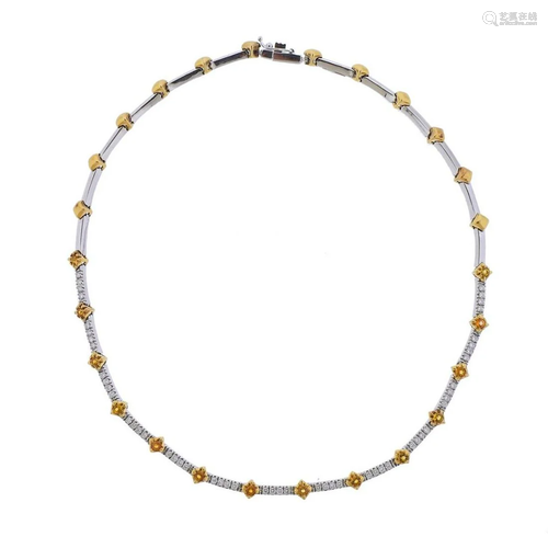 18k Gold 1.82ctw Yellow Sapphire Diamond Necklace