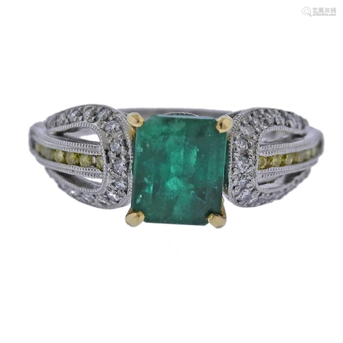 Platinum Diamond Emerald Ring