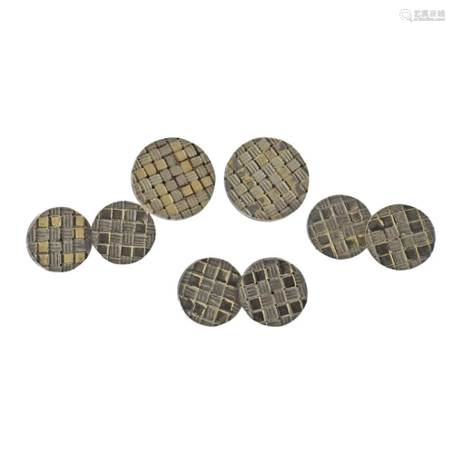 Cartier Sterling Silver 18k Woven Button Set