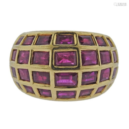 18k Gold Caged Ruby Dome Ring